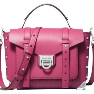NWOT Michael Kors Manhattan Leather Satchel Crossbody in Raspberry/Magenta pink
